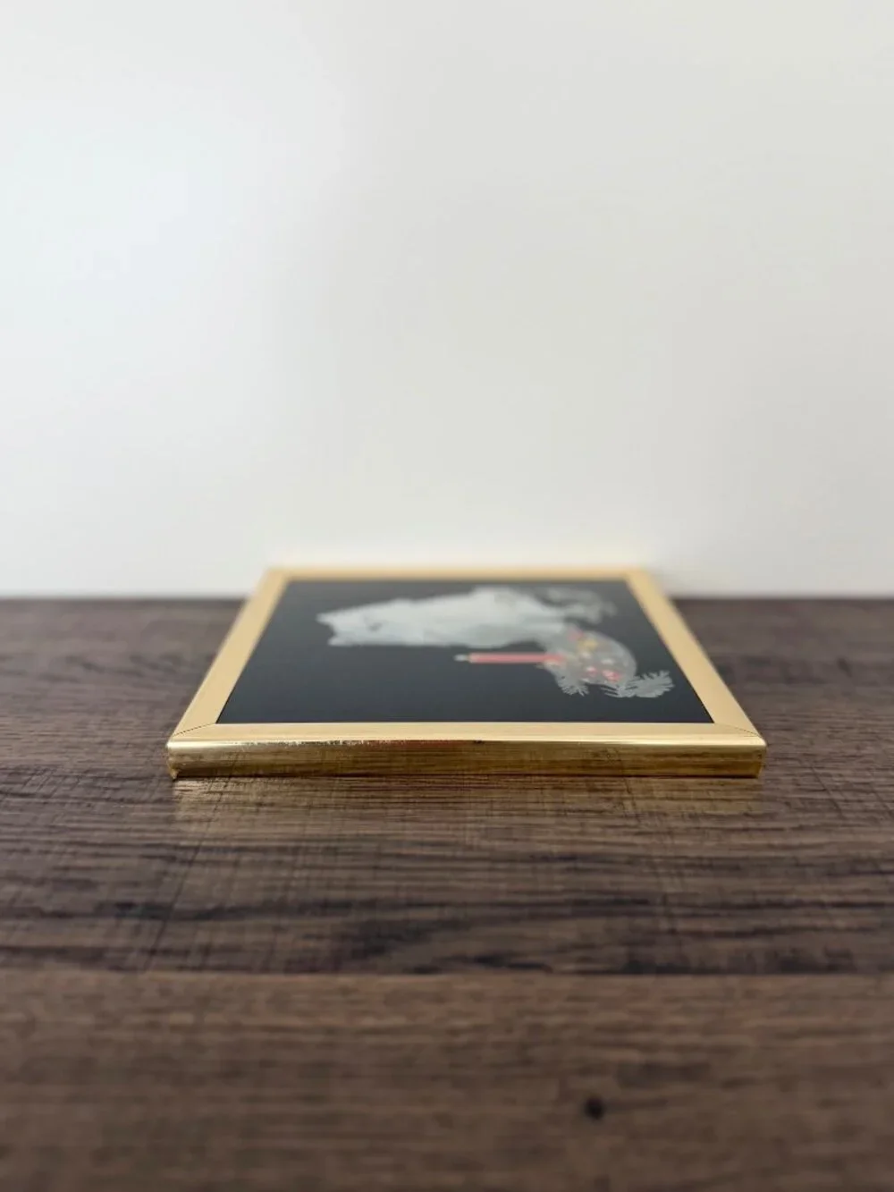 Vintage Kafka Gold Framed‎ Metallic Foil Persian Cat Kitten Christmas Art Print